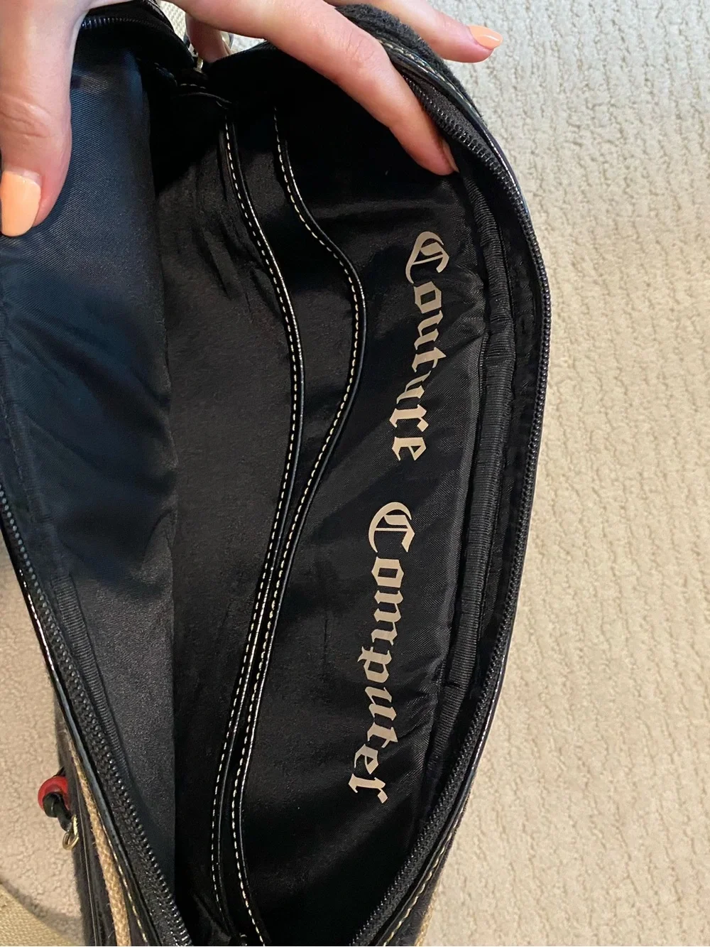 Juicy Couture Black Terrycloth Laptop Bag with Strawberry Patch